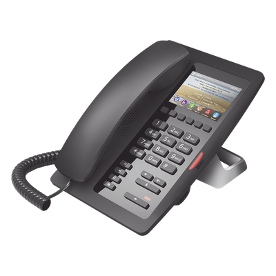 FANVIL - Teléfono IP Hotelero / Pantalla LCD Color 3.5" / 2 Líneas SIP / 6 Teclas Hotline / Puerto USB Carga / PoE 802.3af / Personalización Logo Hotel