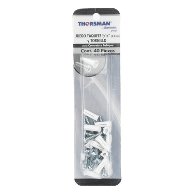 THORSMAN - Kit de Fijación / 20 Taquetes 3/4" y 20 Tornillos 8 mm x 3/4" (19.1 mm) / Doble Expansión / Carga 40 kg / -50°C a +80°C