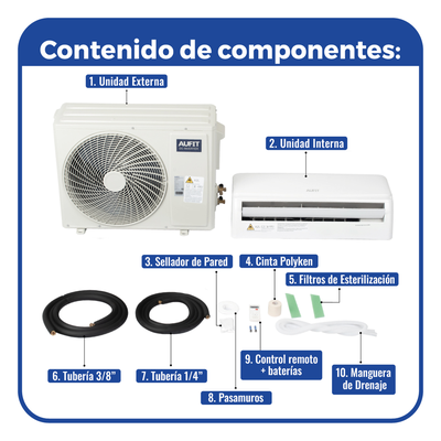AUFIT - Minisplit Inverter Wi-Fi / 12,000 BTU (1 TON) / SEER 20 / Frío y Calor / R32 / 110 Vca / 23 dB / Integración Alexa y Google Home
