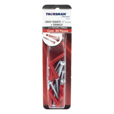 THORSMAN - Kit de Fijación / Taquetes de Doble Expansión 1/4" / Tornillos 10 x 1 1/2" (38 mm) / Carga 60 kg / 20 Piezas