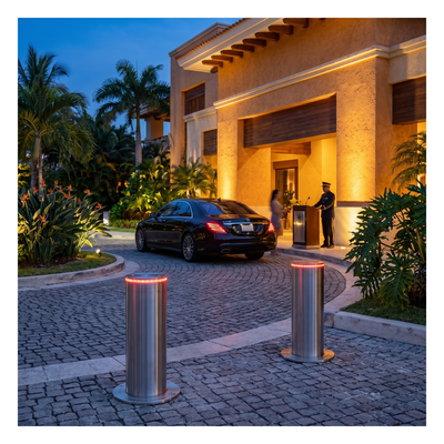 ACCESSPRO - Bolardo Hidráulico Antiembestida / 220 mm × 600 mm (0.72 ft × 1.97 ft) / Acero Inoxidable 304 / 200,000 J / Ciclo 4 s / 100 Ciclos/h