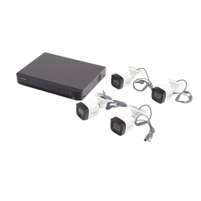 HIKVISION - Kit TurboHD / 3K 5 Megapixel / DVR 4 Canales / 4 Cámaras Bala / Dual Light 30 m (98.4 ft) / IP67 / Micrófono Integrado / Cables 18.3 m (60 ft)