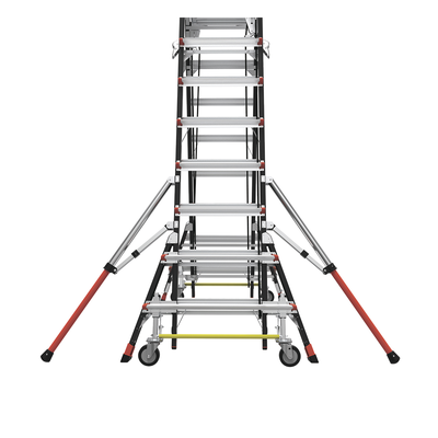 LITTLE GIANT LADDER SYSTEMS - Escalera de Fibra de Vidrio con Jaula / Ajuste de Altura 8' a 14' (2.44 a 4.27 m) / Carga Máxima 170 kg (375 lb) / Nivelación en Ruedas Ratchet™ / Peso 58.5 kg (129 lb)