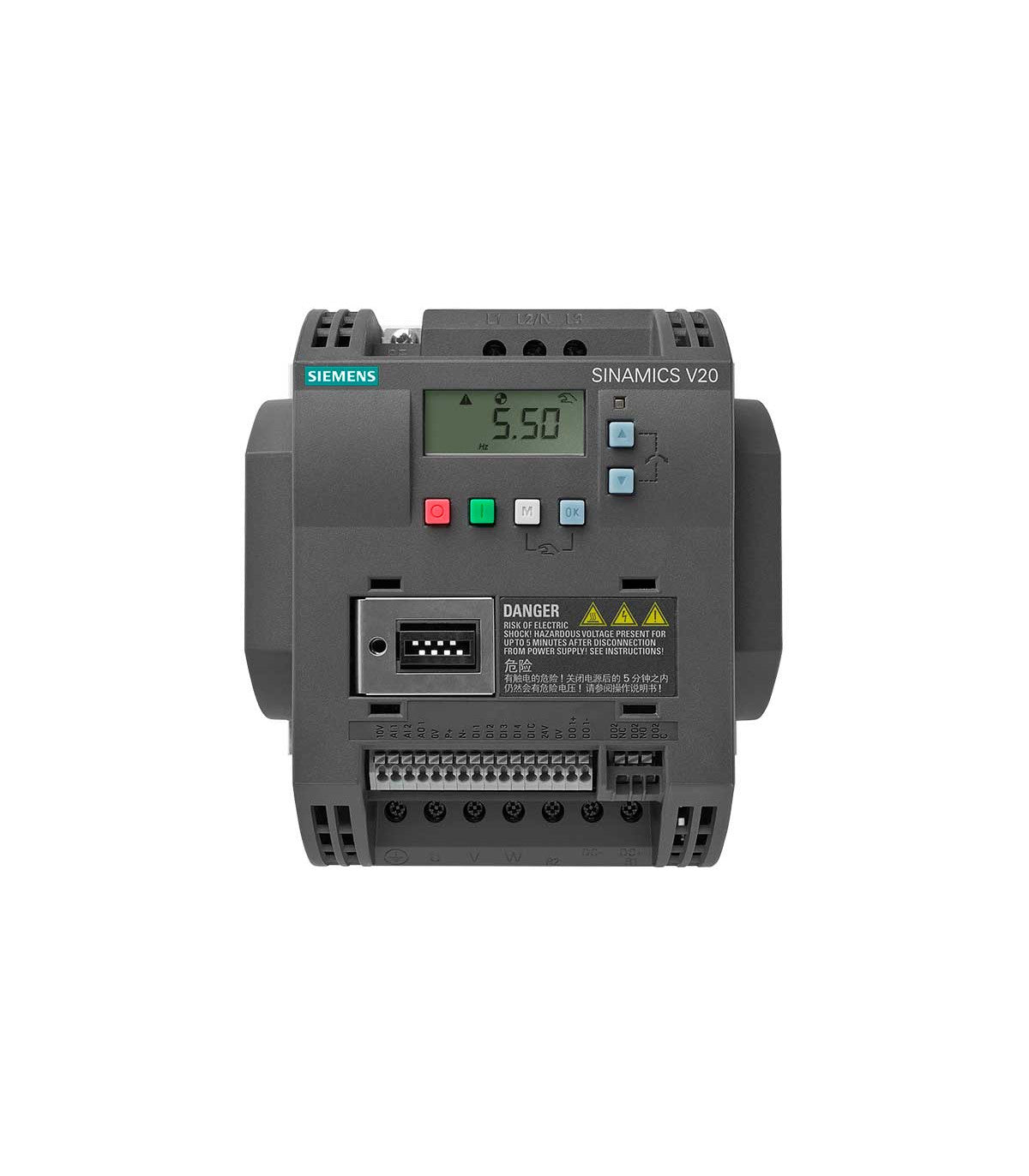 SIEMENS - Variador de Frecuencia SINAMICS V20 / 1.5 kW / 380-480V / IP20 / USS-Modbus RTU / 4 Entradas Digitales / Con Chopper de Frenado