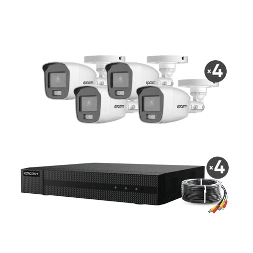 EPCOM PROFESSIONAL - Kit TurboHD 1080p / DVR 4 Canales / 4 Cámaras Bala Dual Light  con Microfono Integrado / Fuente de Poder / Accesorios de Instalación